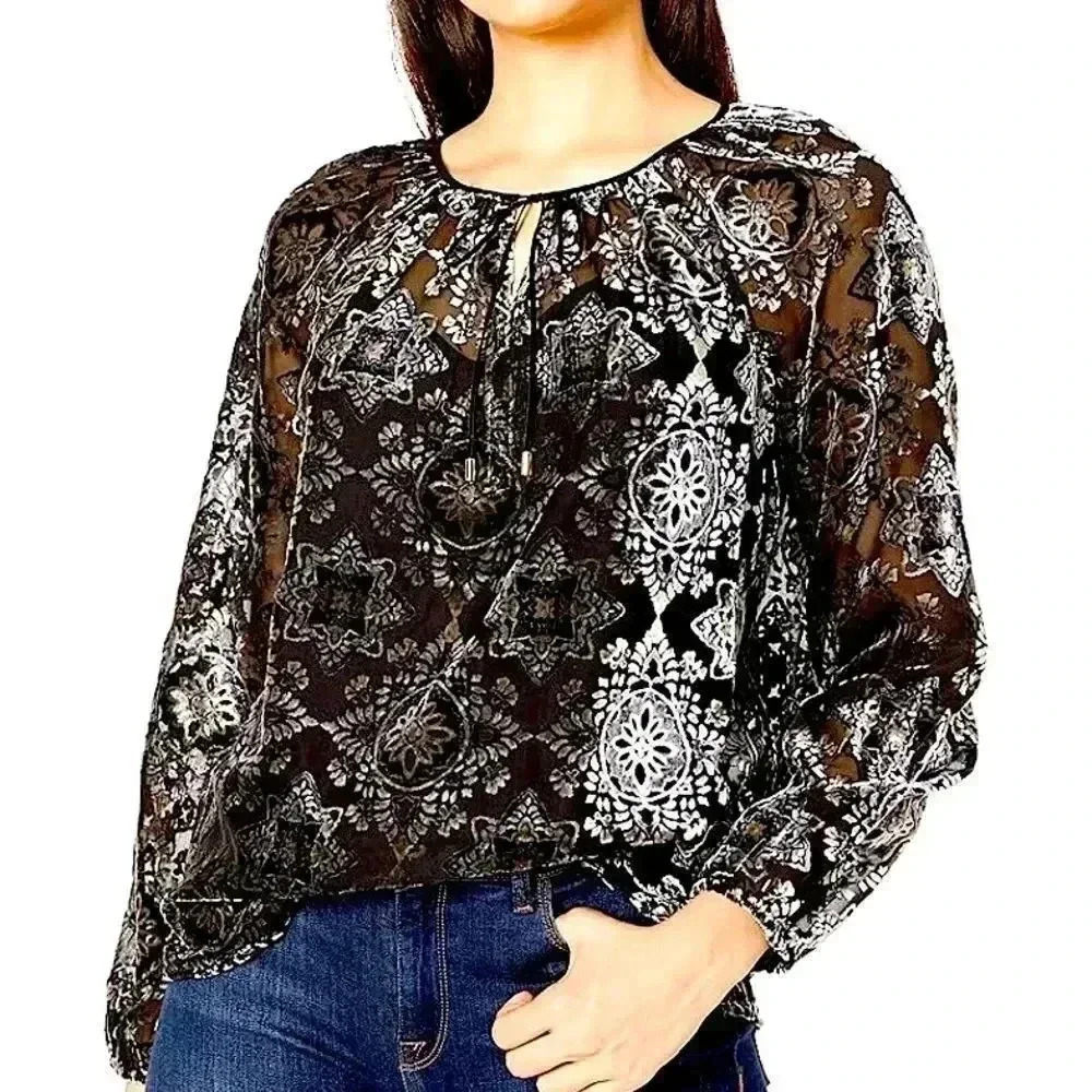New NYDJ Velvet Burnout Black Silver Top Plus Size 3X Holiday Party